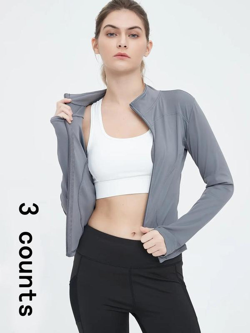 Women'S Thumb Holes Solid Zip up Mock Neck Spring Sports Jacket, Back to School Outfits, Fashion Long Sleeve Sports Outerwear for Tennis Pickleball Gym Yoga Workout Running, Define Jacket, Bbl Jackets, Women'S Sportswear Sports Wear