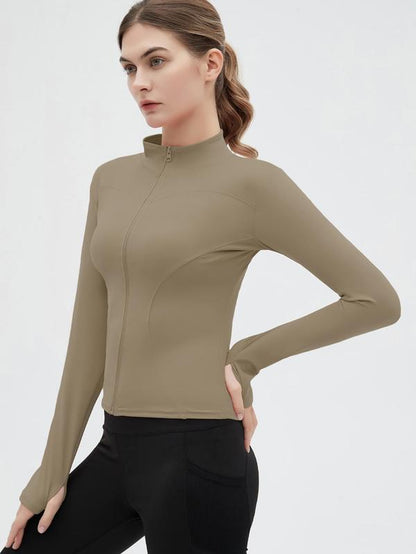 Women'S Thumb Holes Solid Zip up Mock Neck Spring Sports Jacket, Back to School Outfits, Fashion Long Sleeve Sports Outerwear for Tennis Pickleball Gym Yoga Workout Running, Define Jacket, Bbl Jackets, Women'S Sportswear Sports Wear
